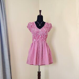 Red & White Gingham Smocked Top Summer Playsuit Romper - S